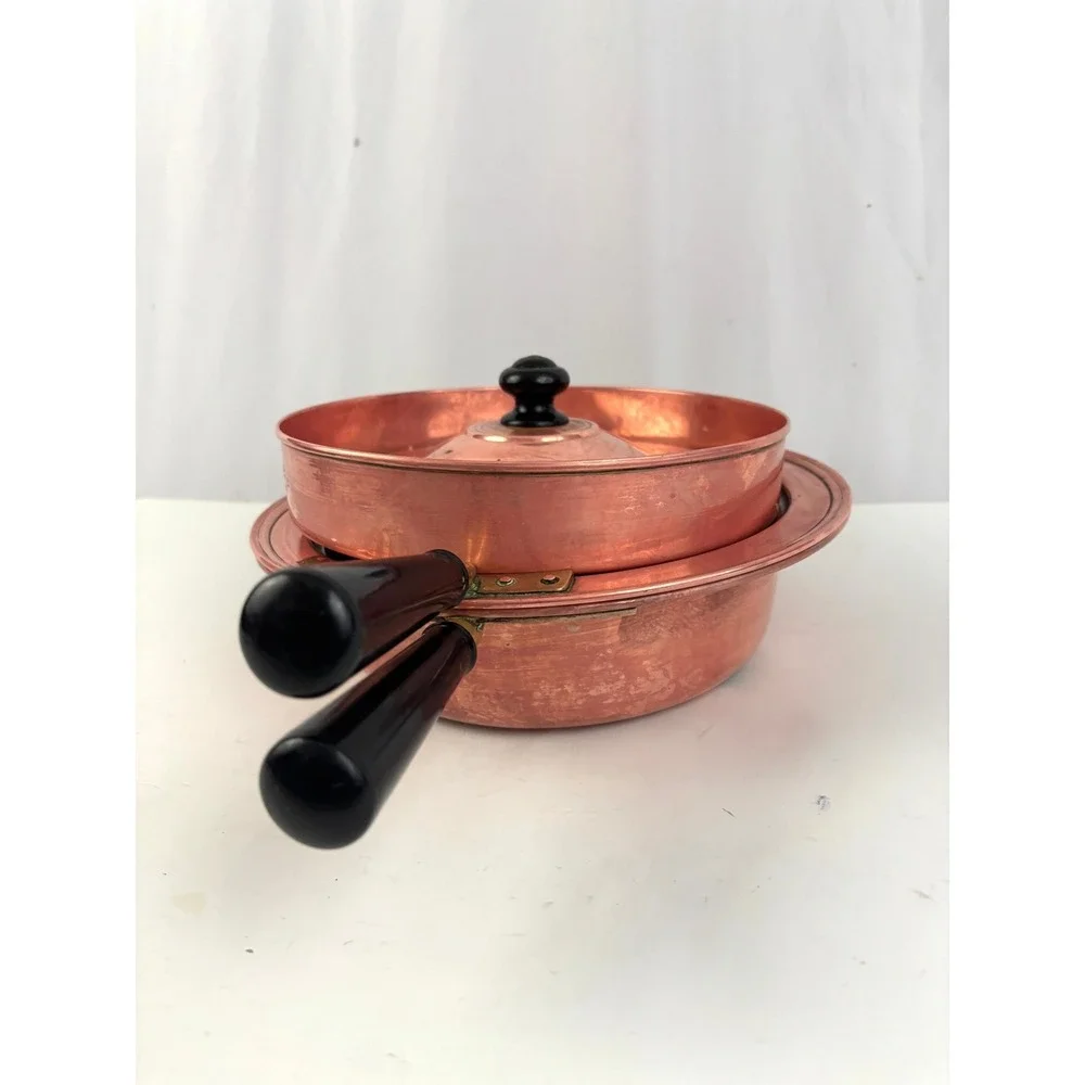Vintage Nordic Ware Copper Double Boiler Set Tin Lined Pots Lid Bakelite Handles
